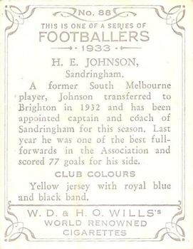 1933 Wills's Victorian Footballers (Large) #88 Harvey Johnson Back
